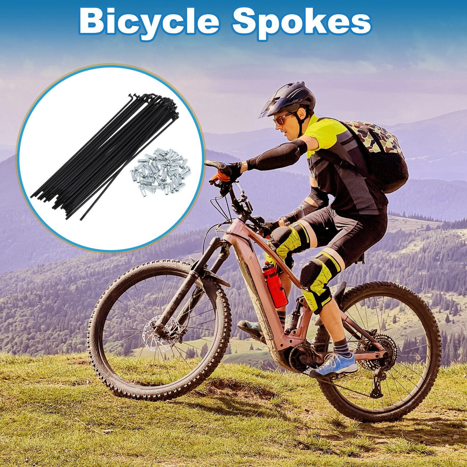 1Set 12G 185mm Length Bicycle Spokes Nipple Carbon Steel Black Universal