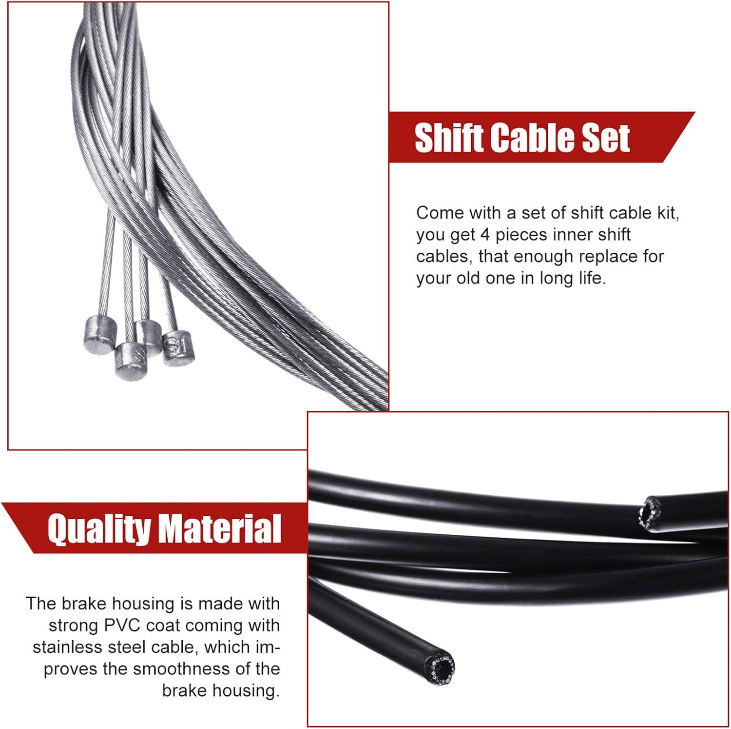 4 Pack Bike Gear Cable for Bicycles Universal Mountain Bicycle Shift Cable Kit R