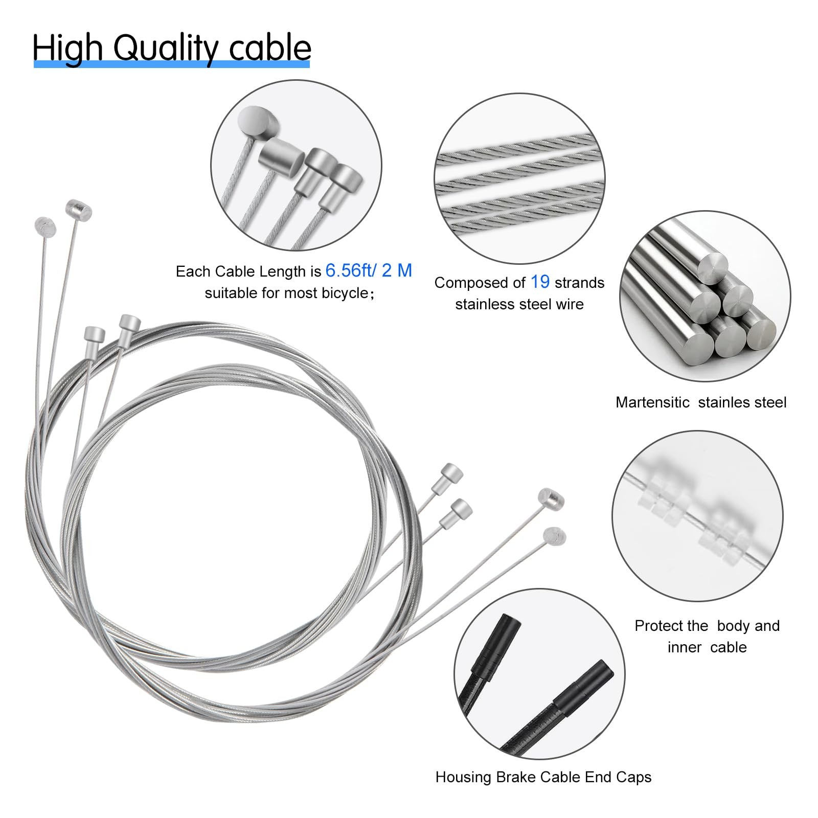4pc Universal Bike Brake Cables 2M Stainless Steel MTB Road Cycling