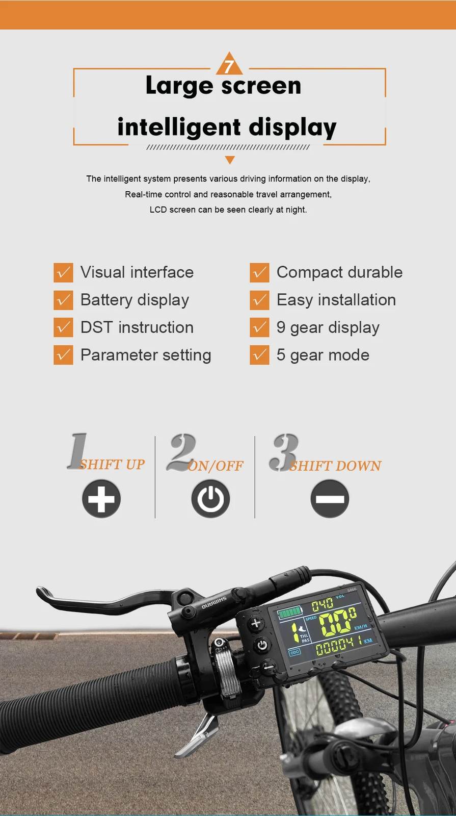 E-bike Three-Mode Sine Wave Controller 36V 48V 17A with S866/CS866 LCD Display