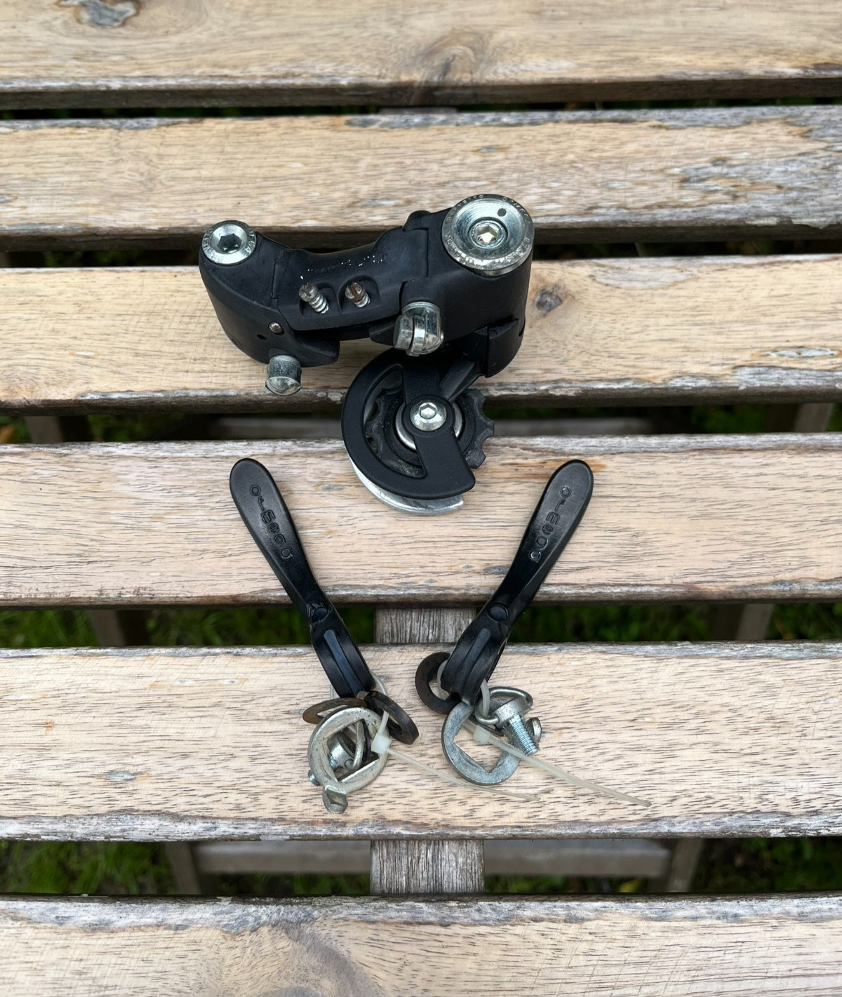Vintage Ofmega Mistral rear derailleur mech with matching down tube shifters
