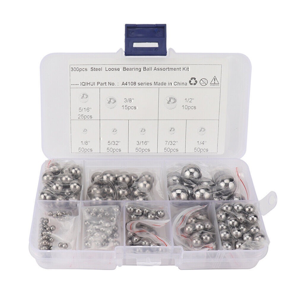300 Piece Assorted Loose Bicycle Bearing Balls 1/8″,3/8″,5/16″,5/32″& 1/4″ etc.