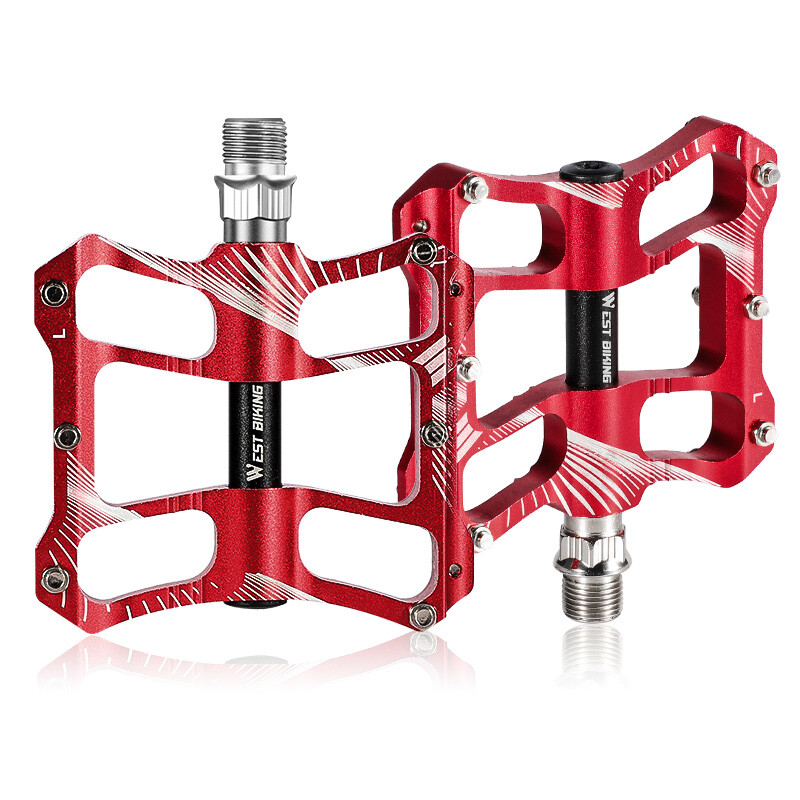 WEST BIKING 2 Sealed Bearings Bicycle Pedals Aluminum Alloy Bike Flat Pedals Red