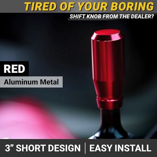 Premium Racing Shift Knob – 4 Metal Threaded Adapters, 4 5 6 Red Short Cylinder