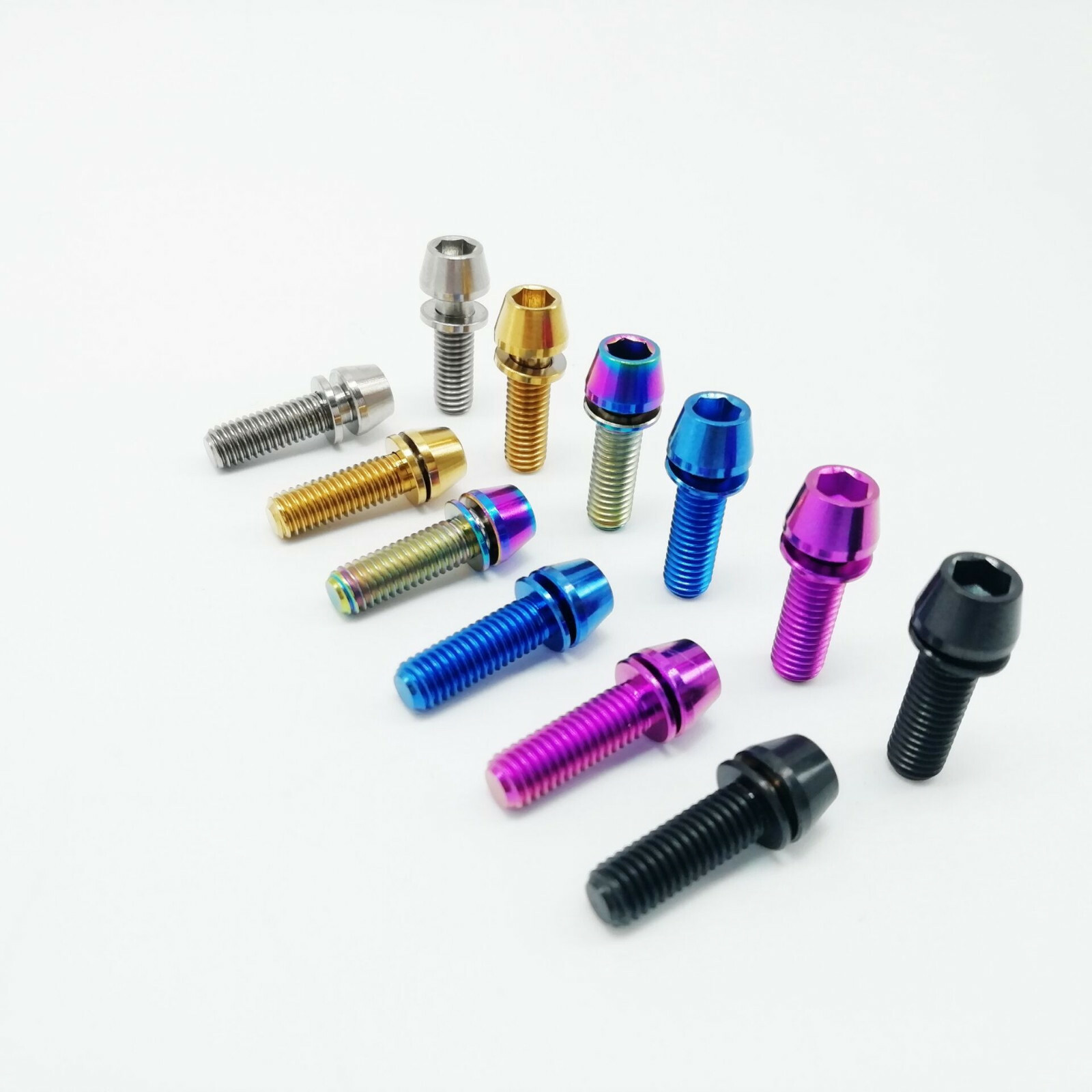 M5x16mm Titanium Ti Bike Stem Bolts Taper Head Bicycle Conical With Washers 6pcs