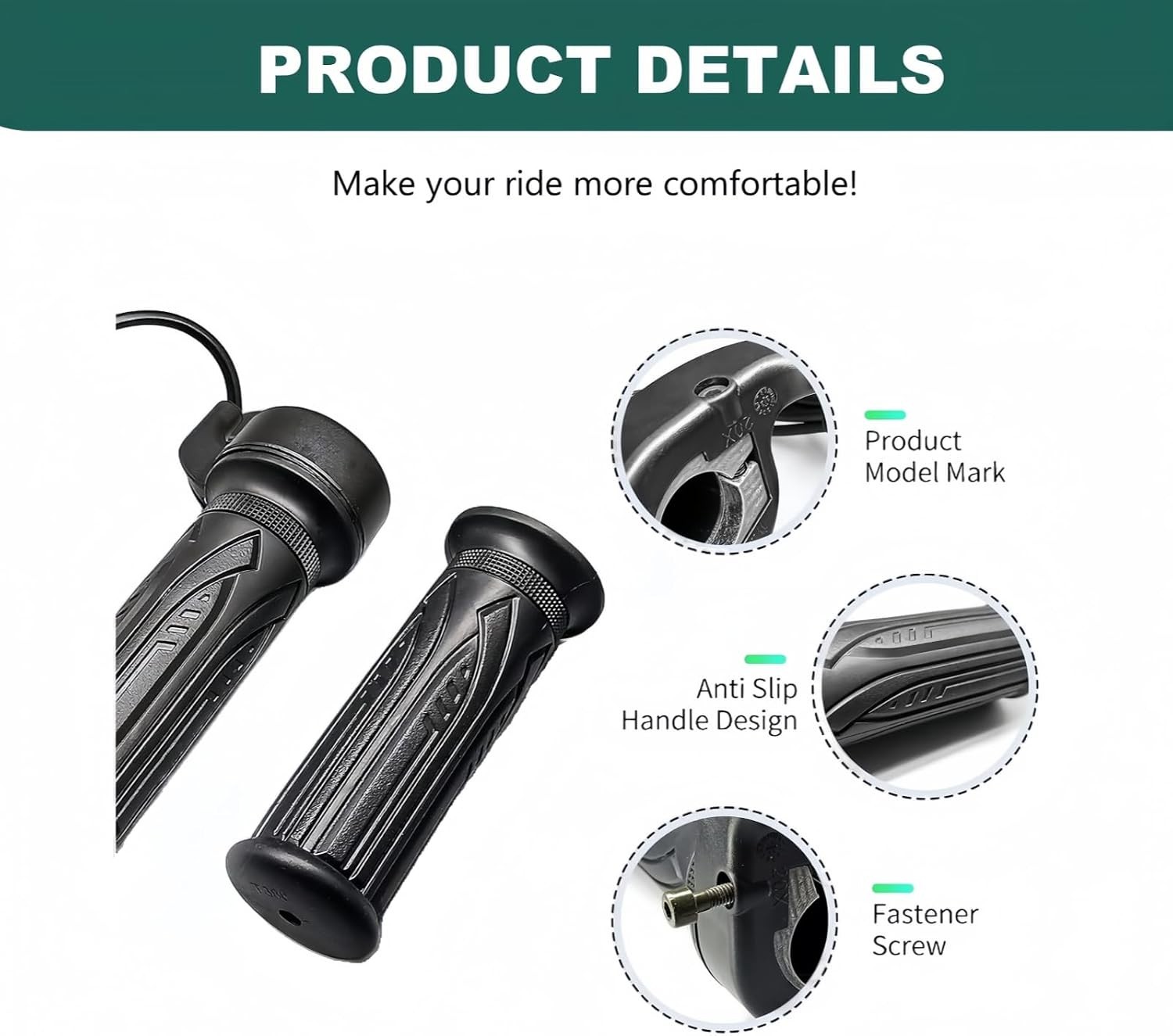 Ebike Full Twist Throttle 12V-72V, 3 Pin SM Connector Ebike Throttle with 71″Vie