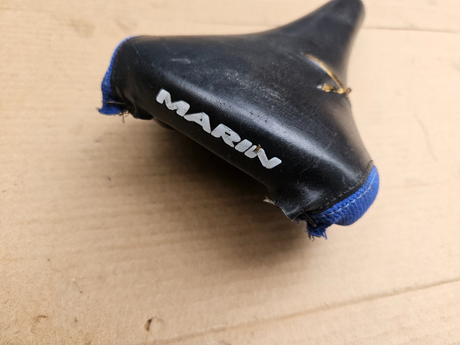 Vintage 90s Marin Mountain Bike Saddle Black + Blue (ripped but usable)