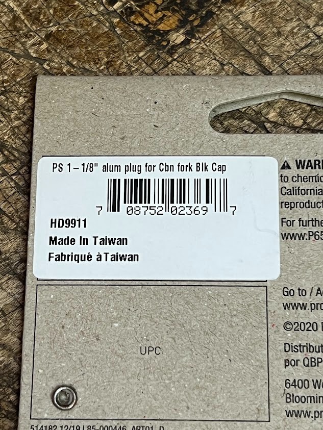 Problem Solvers 1 1/8″ Carbon Fork Plug – PART # HD9911 – BRAND NEW