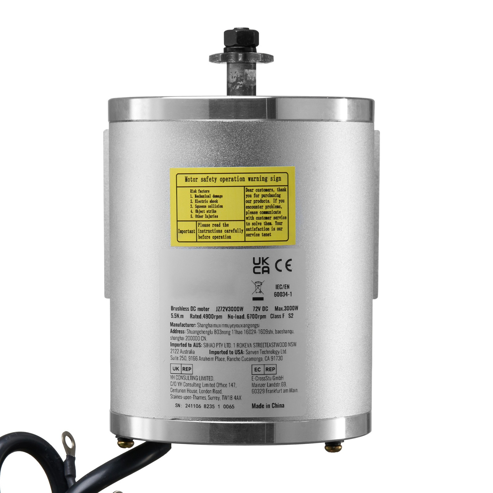 Uimoso 72V 3000W Brushless DC Motor Kit with Speed Controller, 4900 RPM