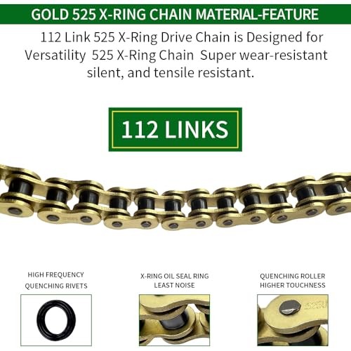 Gold 525 X-Ring Chain2 Links Motorcycle Chain with Connecting 112 links 1