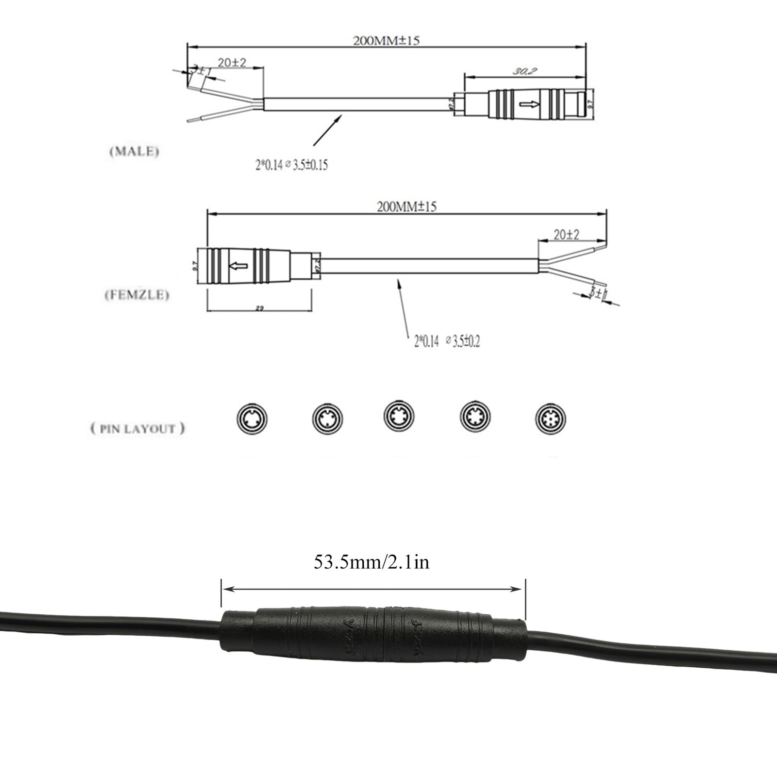 daier 6 Pairs 2 Pin Connector Ebike Waterproof Extension Cable,Female & Male …