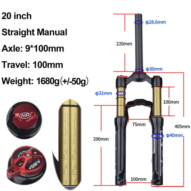 20inch MTB Bicycle Thru-Axle Quick Release Suspension Air Front Frok 90mm Travel