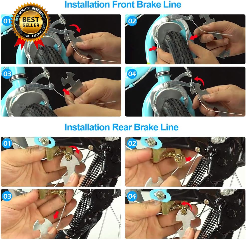 Premium Bike Brake Cable Kit – 1 Pair Front & Rear Brake Cables, Wires, Lines wi