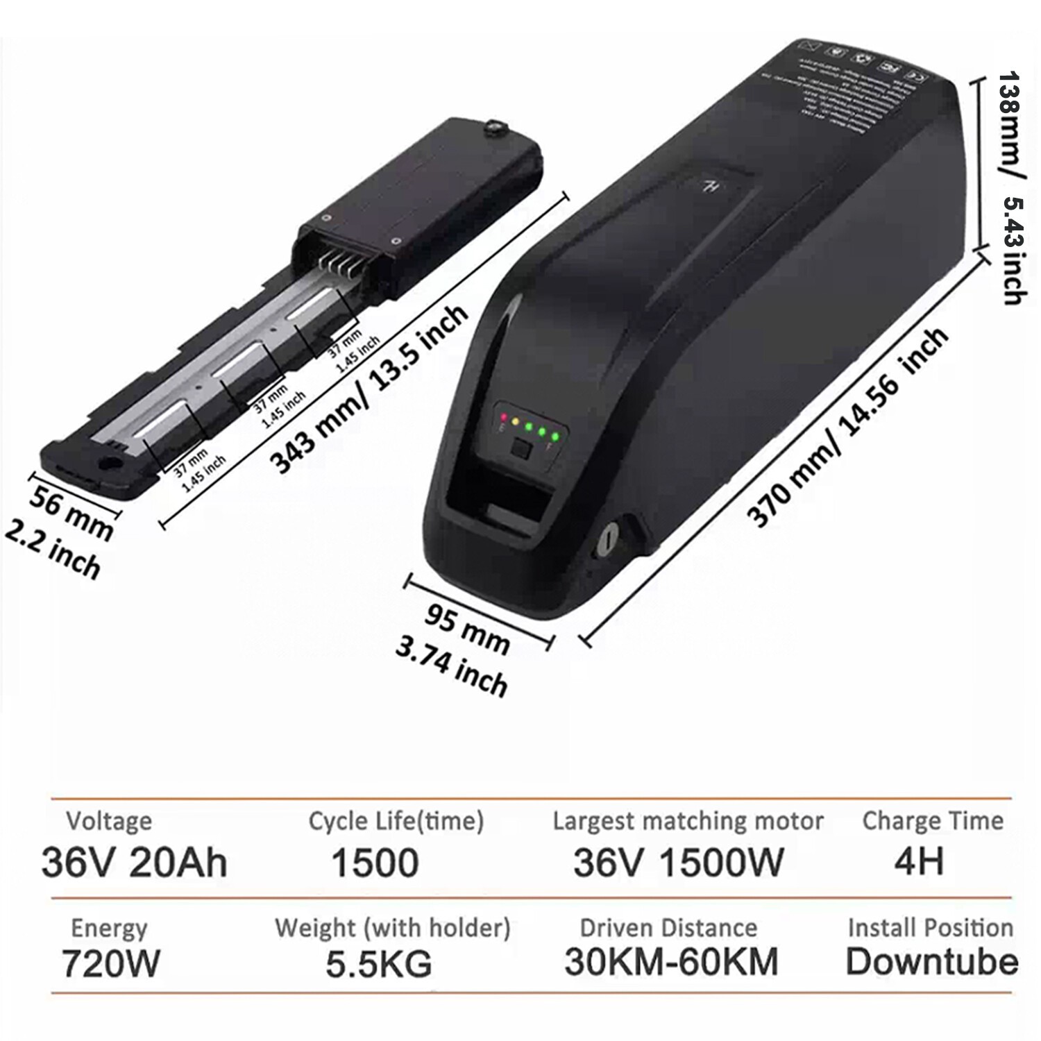 52V 48V 36V 20Ah Ebike Battery Lithium Battery for 50W-2000W Electric Bike Motor