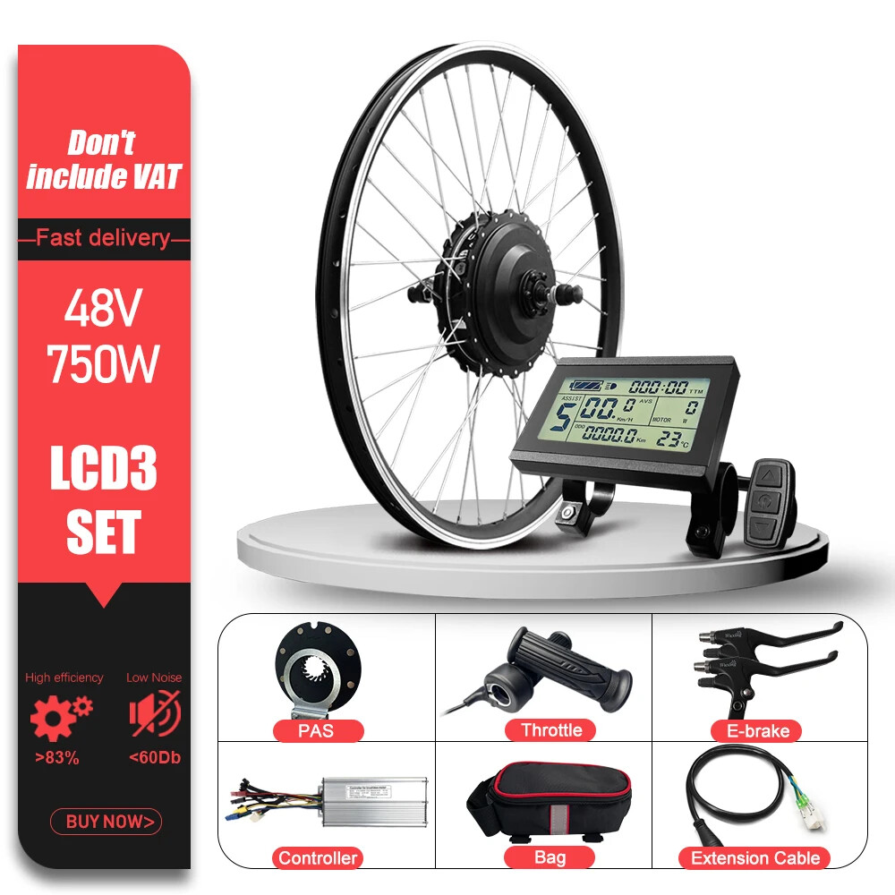 E-bike Conversion Kit 48V 750W Brushless Rear Hub Motor Wheel 20-29Inch 700C