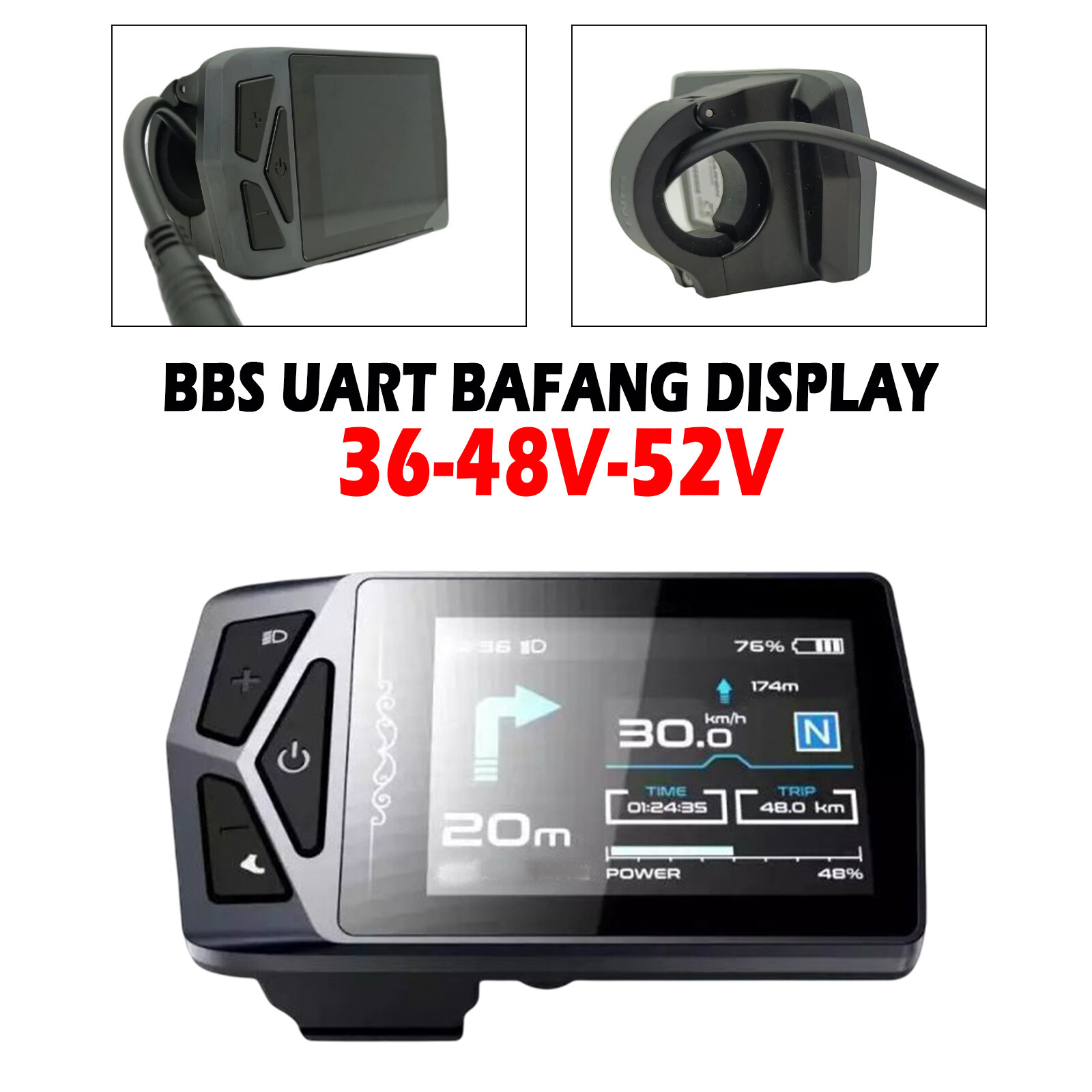 E-bike 36V 48V 52V Ebike IPS LCD Display NAVI Panel Control For BBS UART Bafang