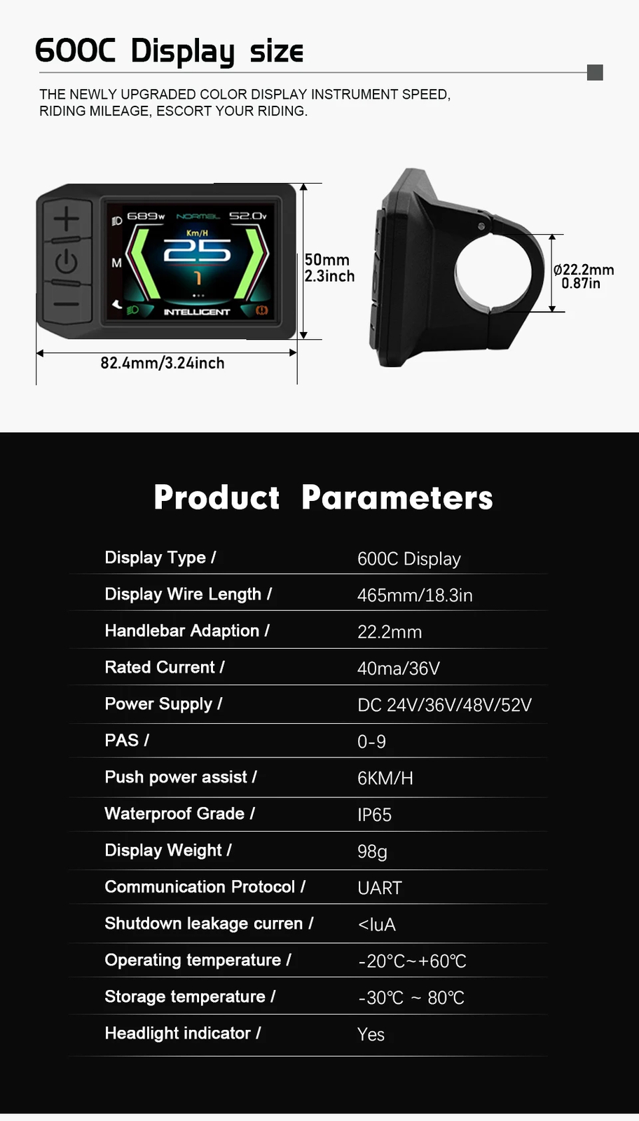 600C LCD Display 5 Pin Waterproof Female Connector for Mid Motor Hub Motor Kits