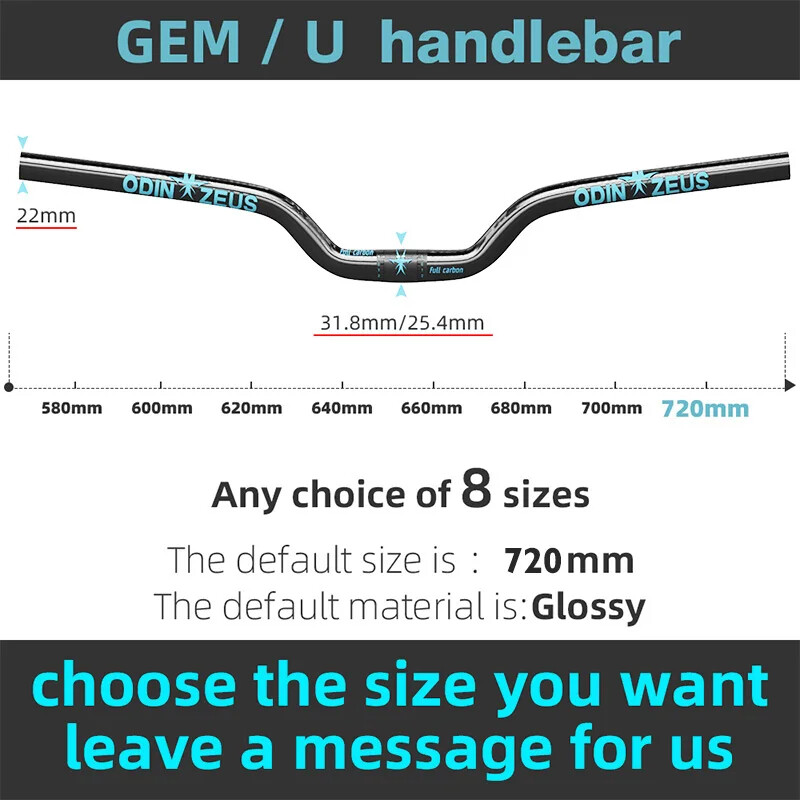 MTB Bicycle Handlebar Full Carbon Fiber Riser Bar 580-720mm Diameter 31.8/25.4mm