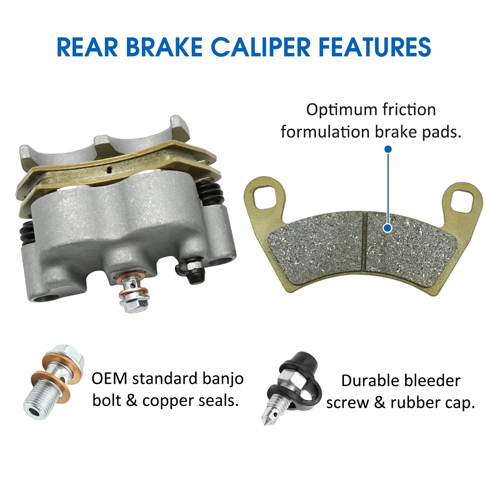 M MATI Rear Left Right Brake Caliper Pads for Polaris RZR 1000 XP, RZR Turbo, RZ