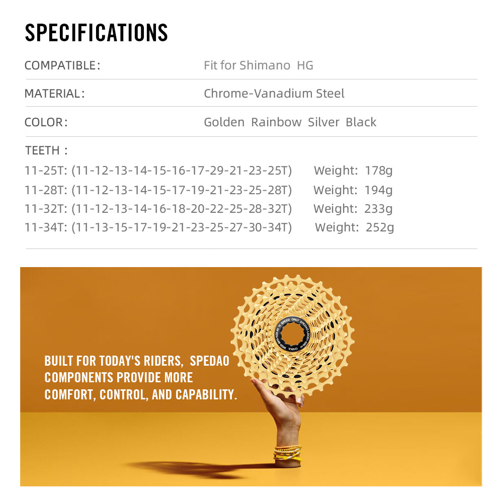 SPEDAO 11 Speed Road Bike Cassette 11-28T/32T/34T CNC HG for Shimano SRAM