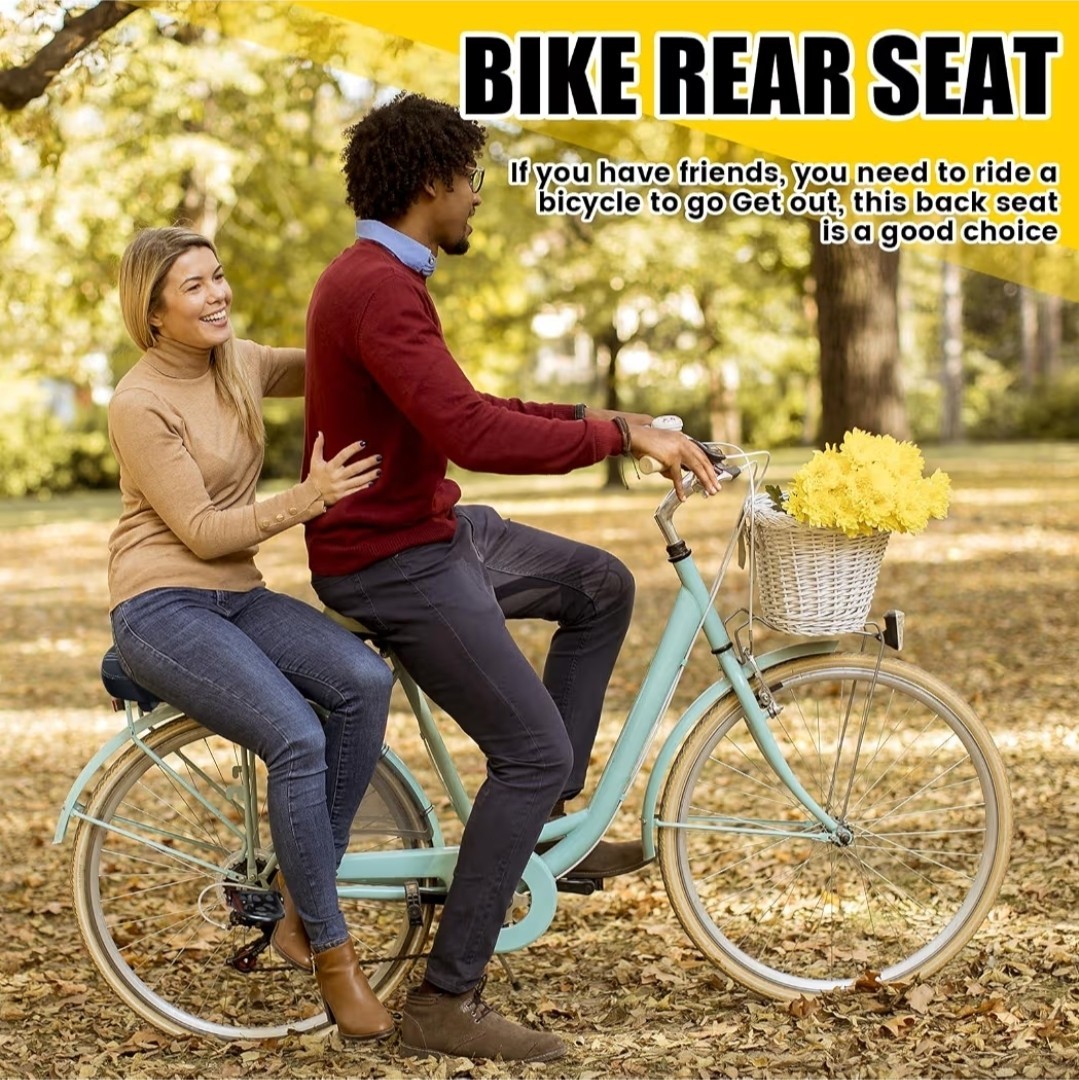 Wide Bike Rear Seat Pad Saddle Black Waterproof PU Cover w/Mounting Brackets