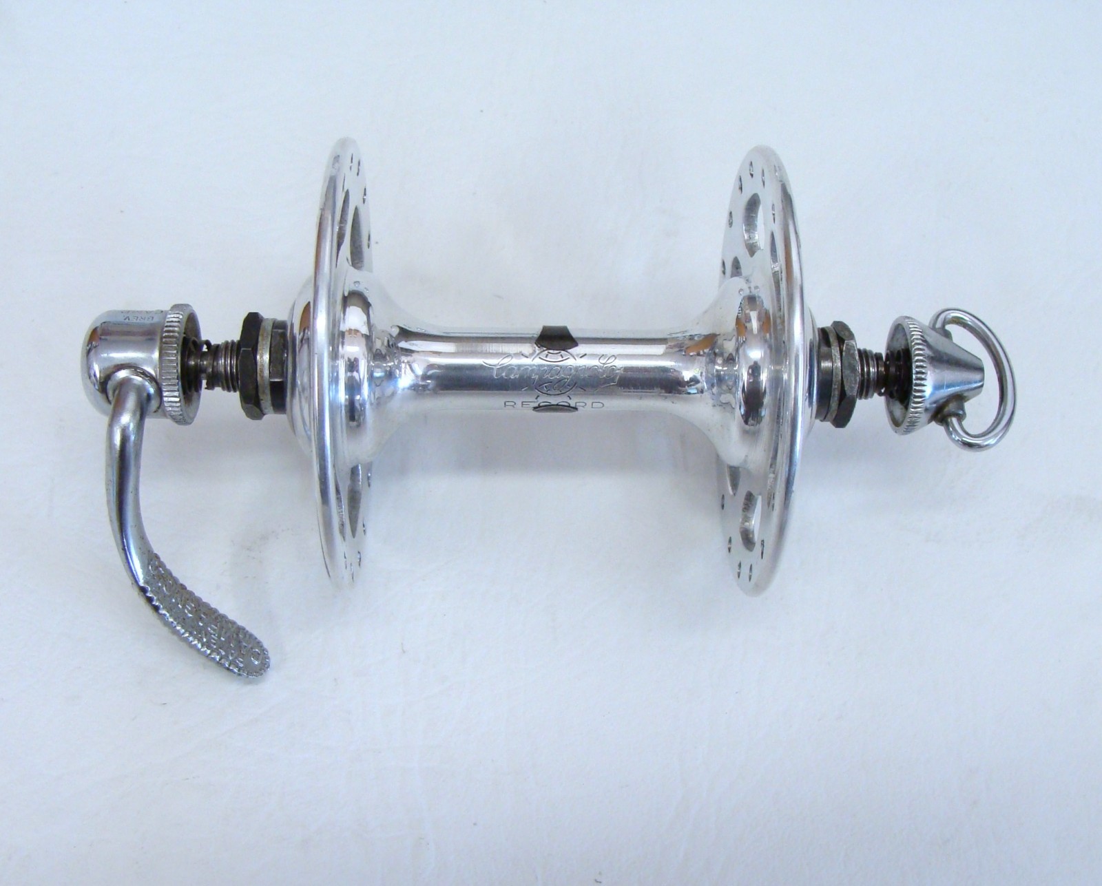 ~ 70’s Campagnolo Record High Flange Hub Set w/ Rare Curved Skewers 36H 126mm ~