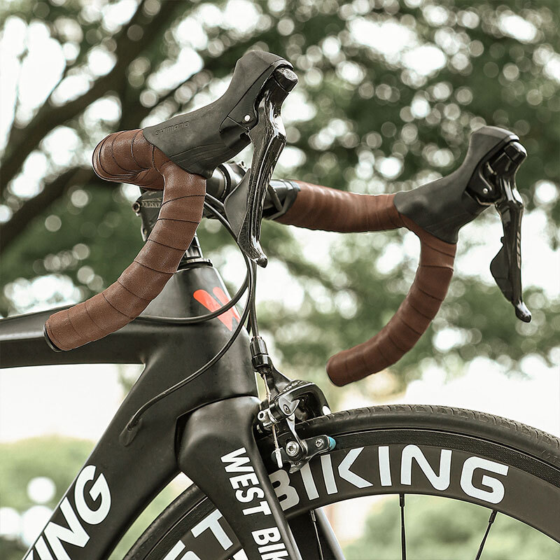 West Biking Road Bike Bicycle Handlebar Tapes Cowhide Leather Handlebar Tape Brown One Pair