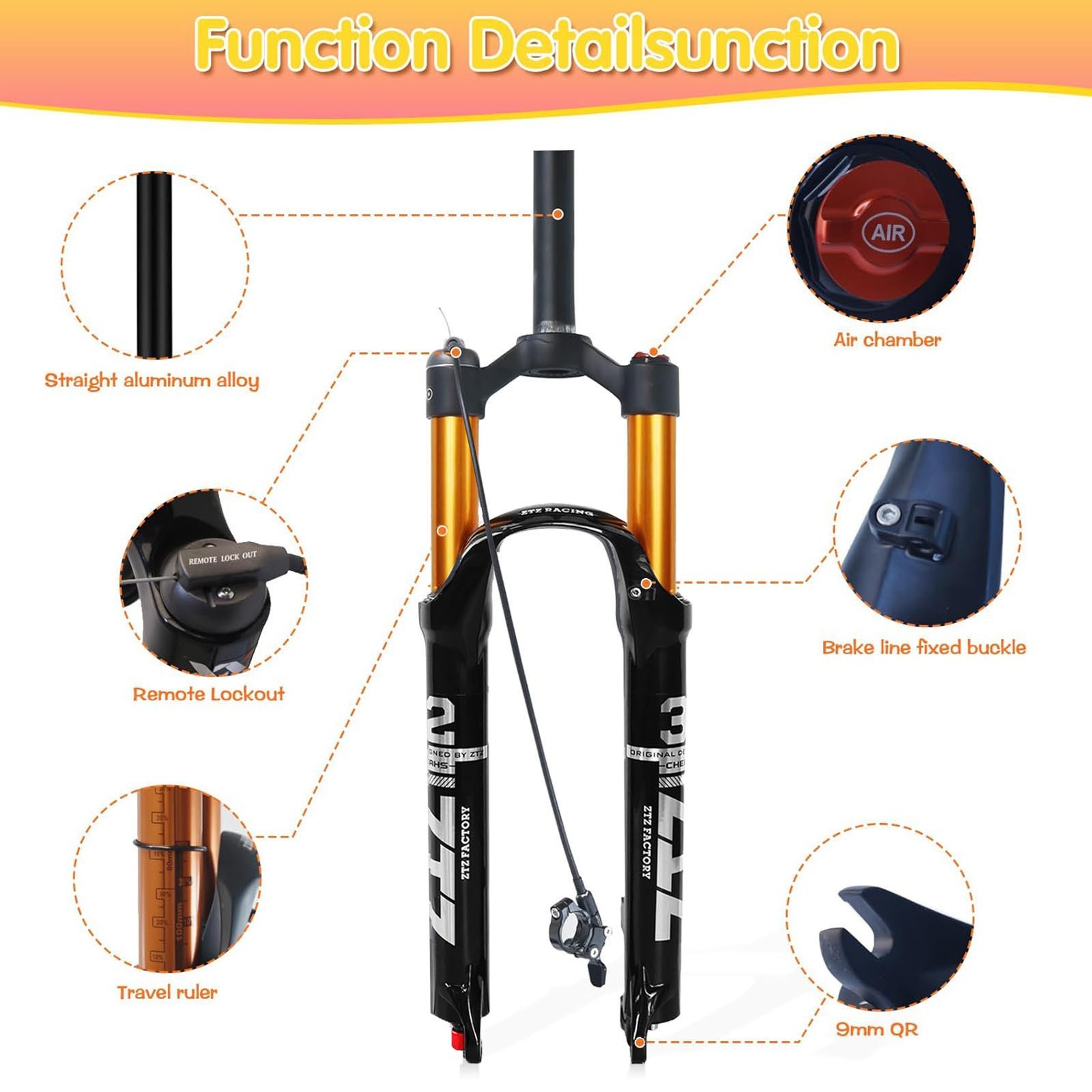 ZTZ 26/27.5/29 inch MTB Air Suspension Fork QR 9mm*100mm for XC/AM Mountain Bike
