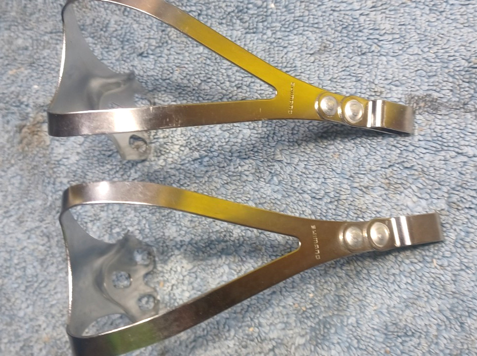 used, VGC Pair, Shimano Dura-Ace EX/AX, 3 Hole, Large Stainless Steel Toe Clips