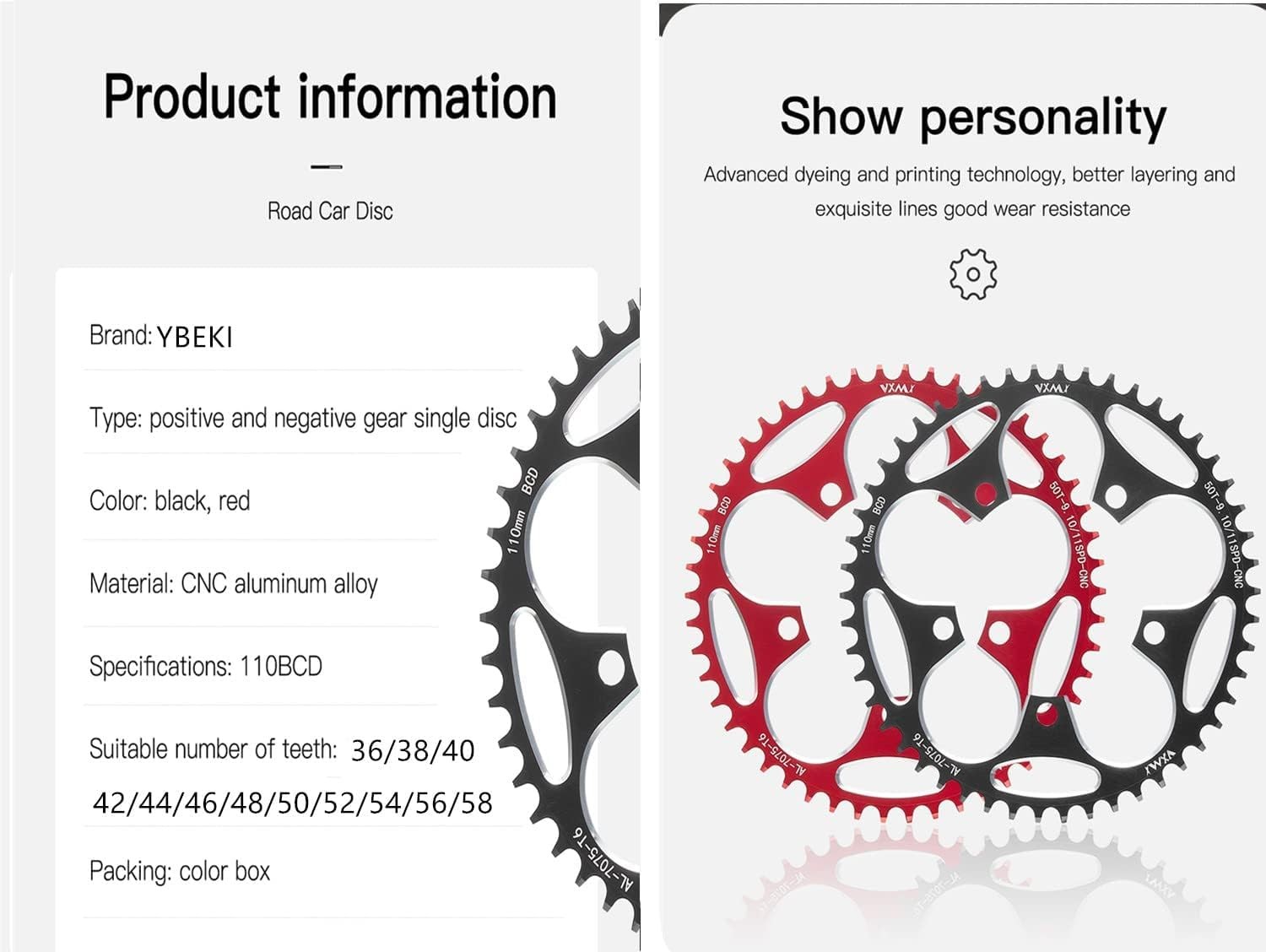 110BCD CNC Machined T6 Aluminum Narrow Wide Chainring 7075 Aluminum Chainwheel