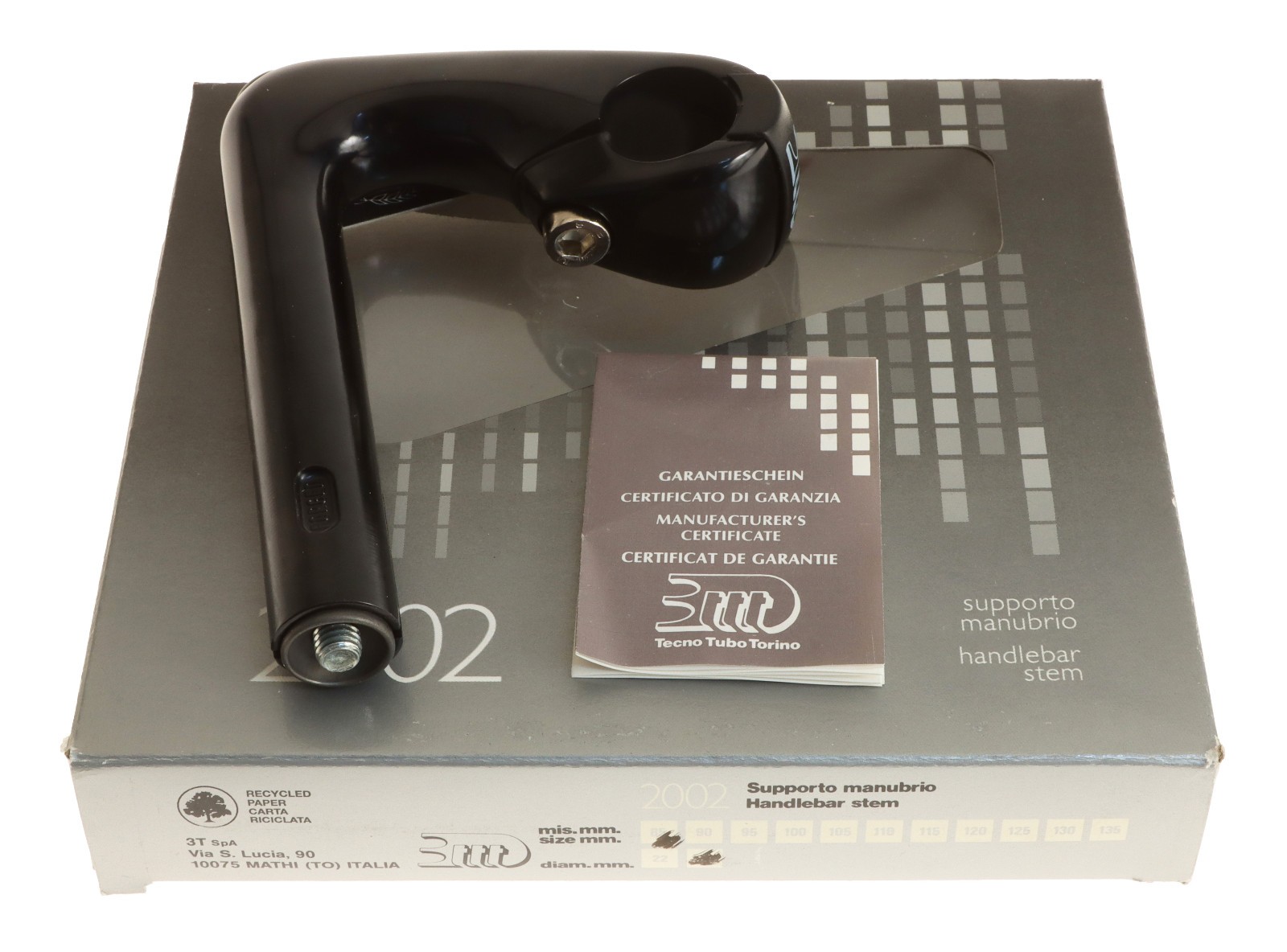 3ttt 1″ 2002 22.2mm Quill Stem 85mm 26mm Clamp Hinged Black -17° NEW NIB NOS
