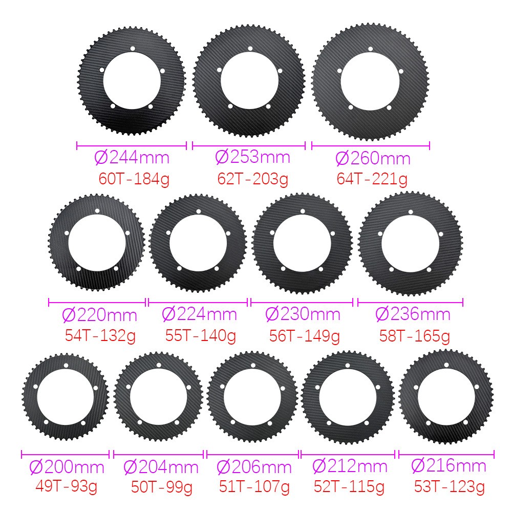 Ultralight Track Bike Carbon Fiber Chainring Fixed Sprocket BCD144 49-64T