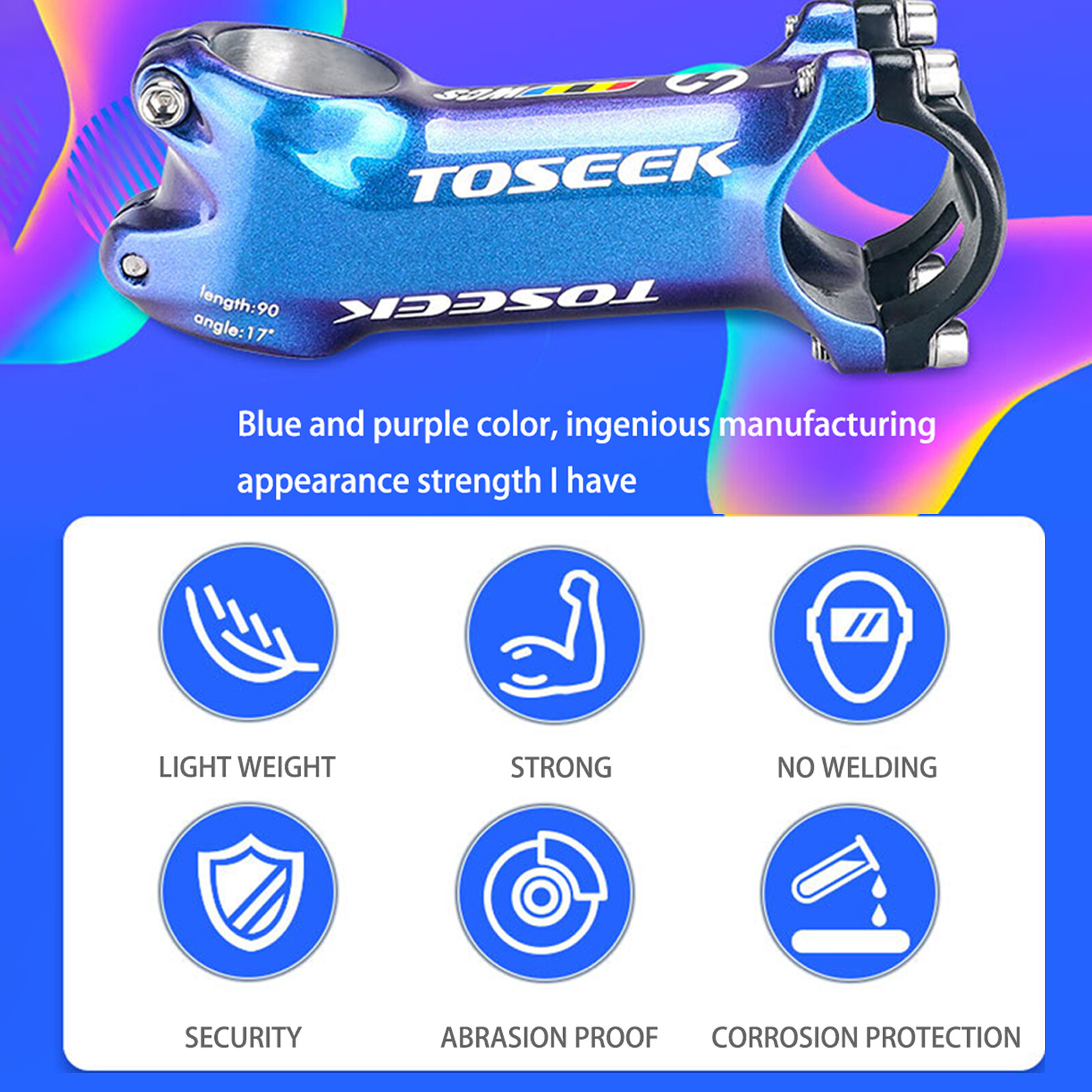 Aluminum Alloy Bicycle Stem Racing Road Mountain Bike Handlebar Stem Blue 6°/17°