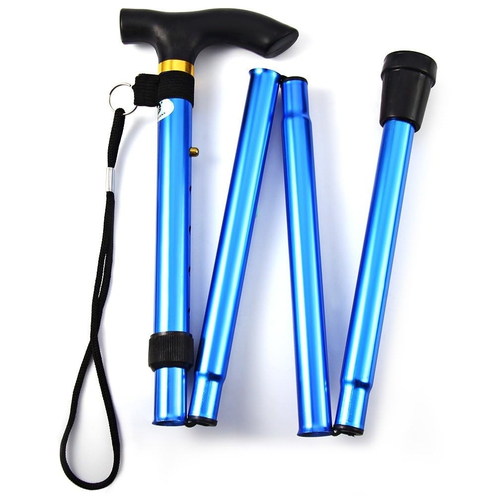 Comfkey Folding Lightweight Walking Stick – Adjustable Aluminum Metal Blue