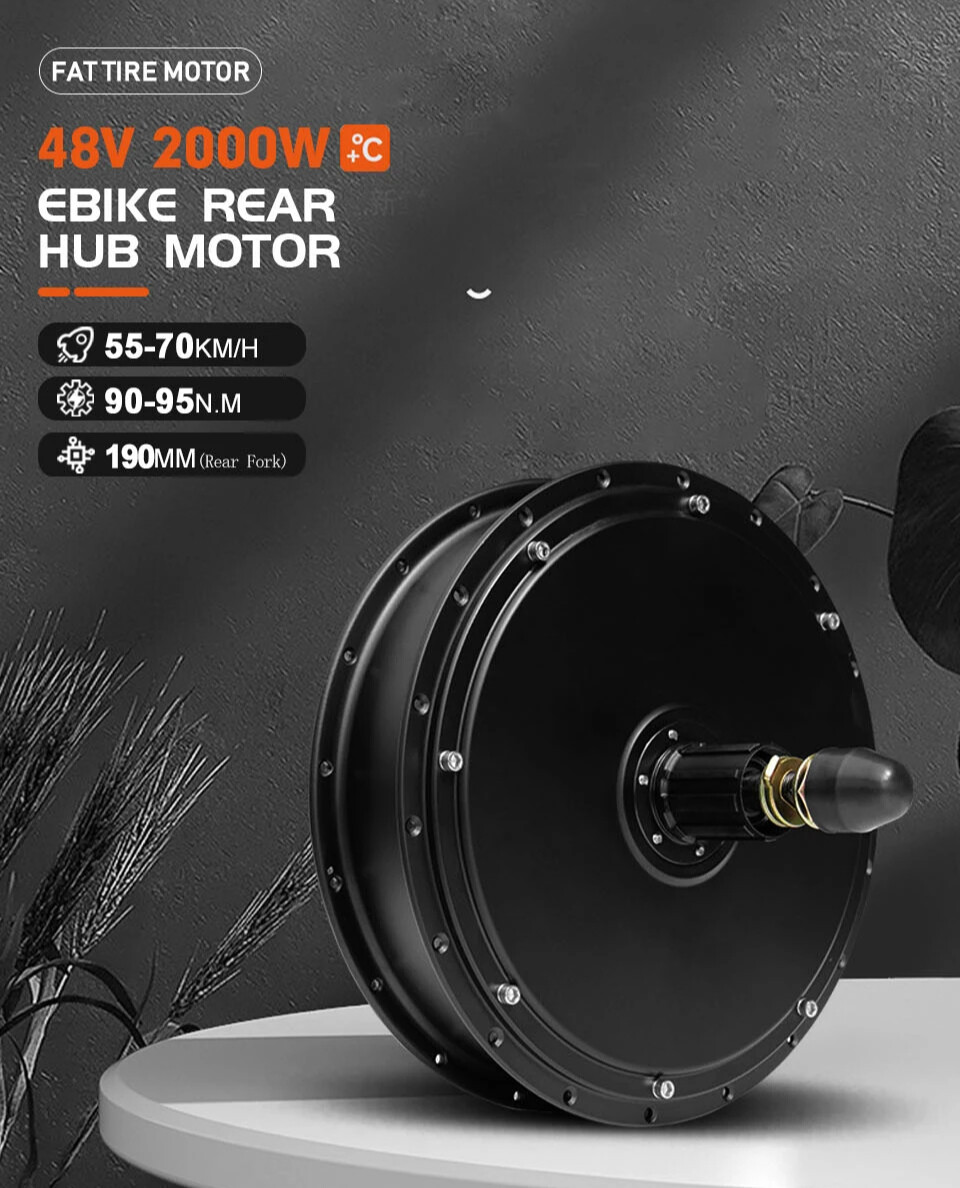 Snow E-bike Motor 48V 2000W 4.0 Tyre Rear Rotate Wheel Hub Motor Dropout 190mm