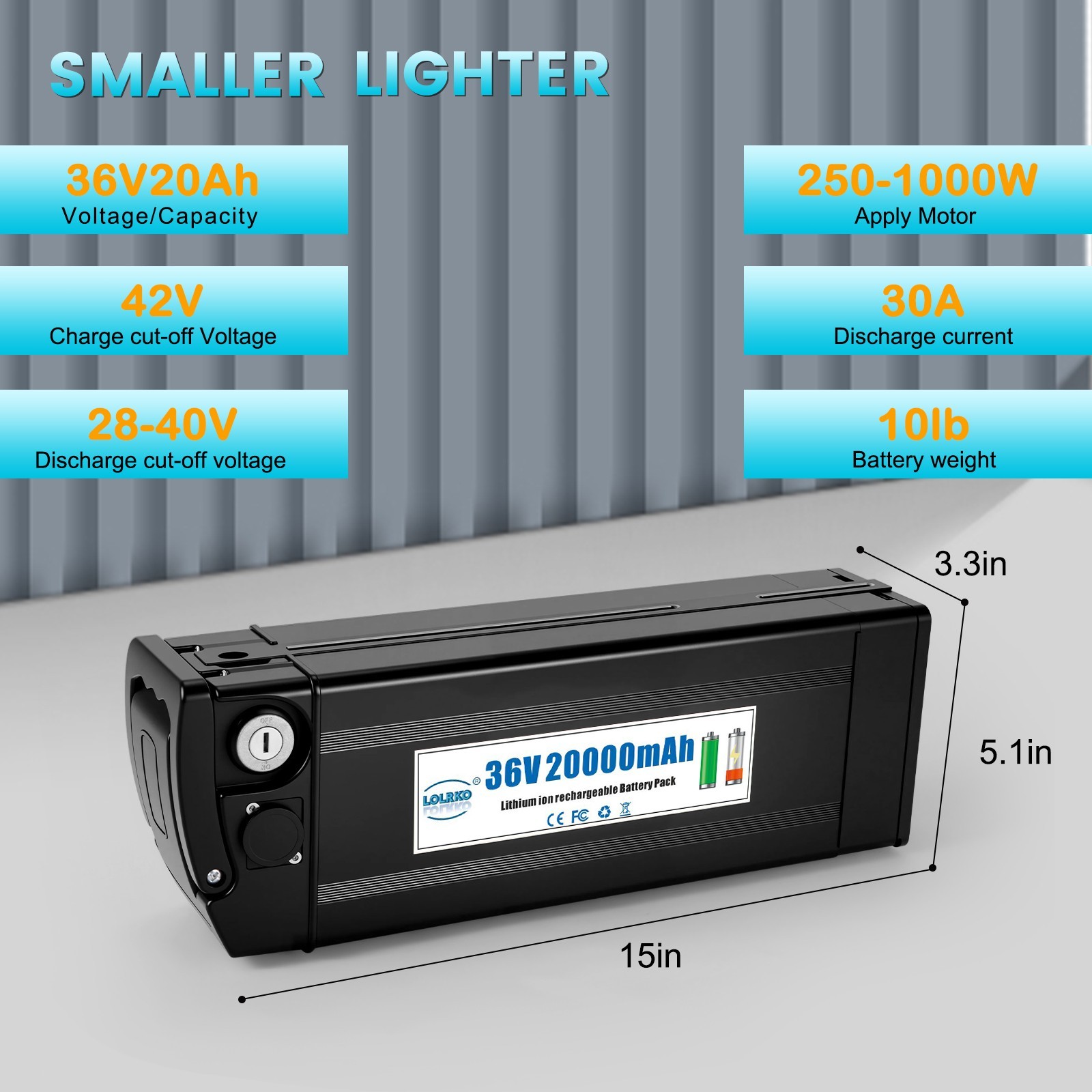 36V 20AH Battery for 200W-1000W Folding electric bicycle 30A BMS