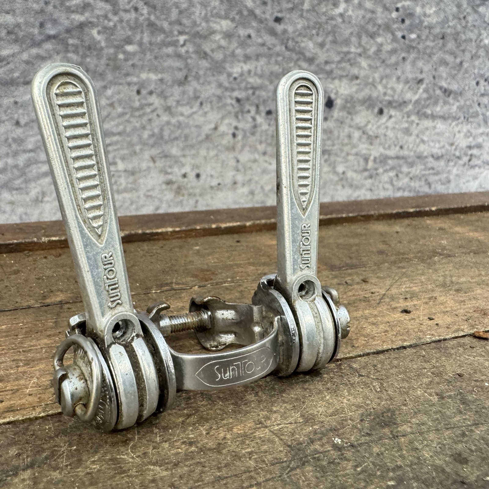 Vintage Suntour Down Tube Friction Shifter Set Clamp 28.6 Silver Road 80s