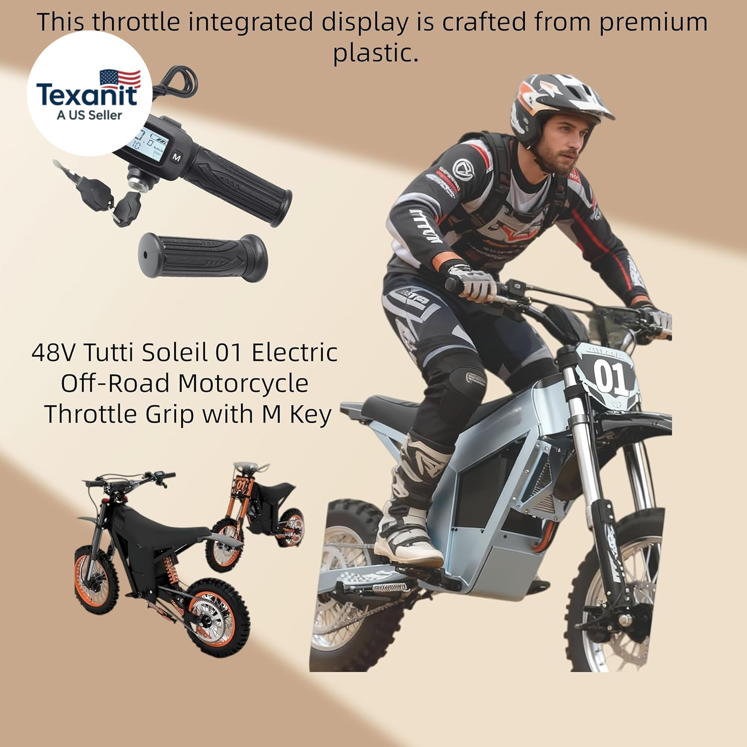 48V Throttle Grip with M Key,Featuring LED Display,Compatible with Tutto Tutti S