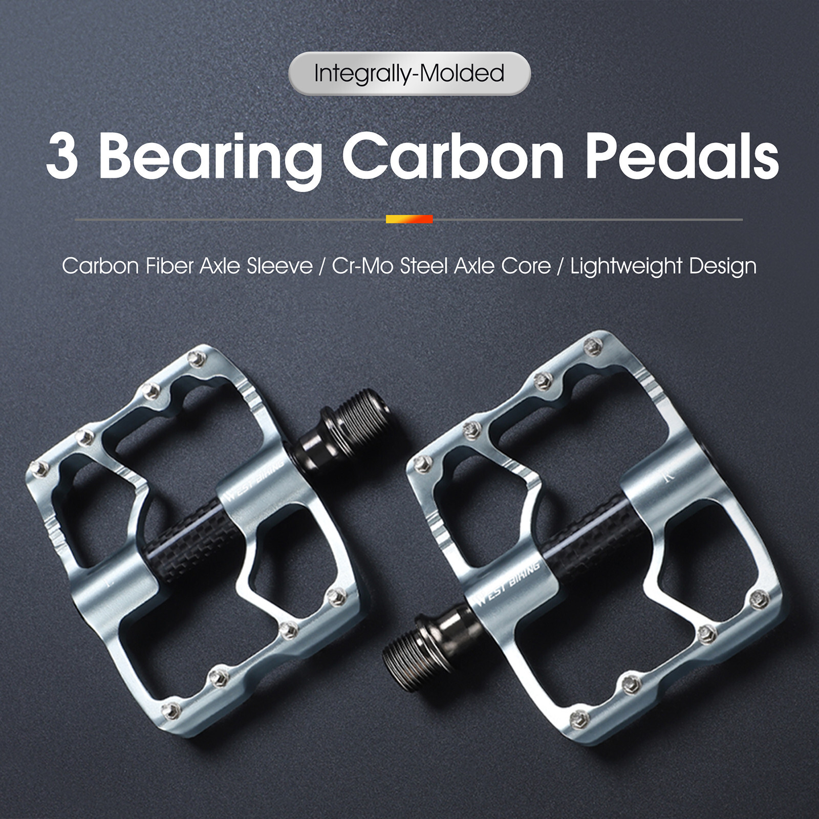 WEST BIKING Bicycle Pedals Carbon Fiber Axle 3 Bearing Bike Pedals 9/16in Silver