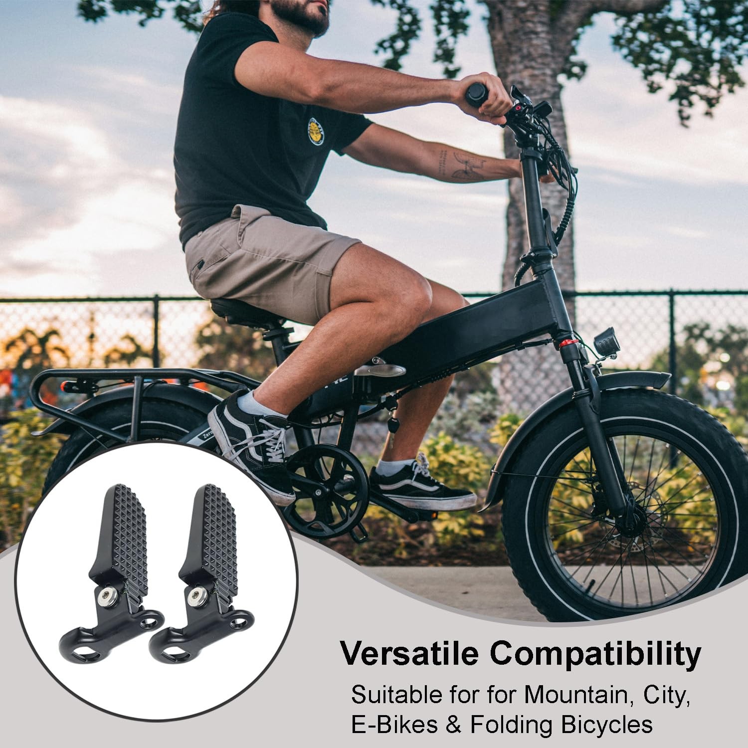 Reicyfang 1 Pair of Bike Foot Pegs, Aluminium Alloy Non-Slip One Size, Black