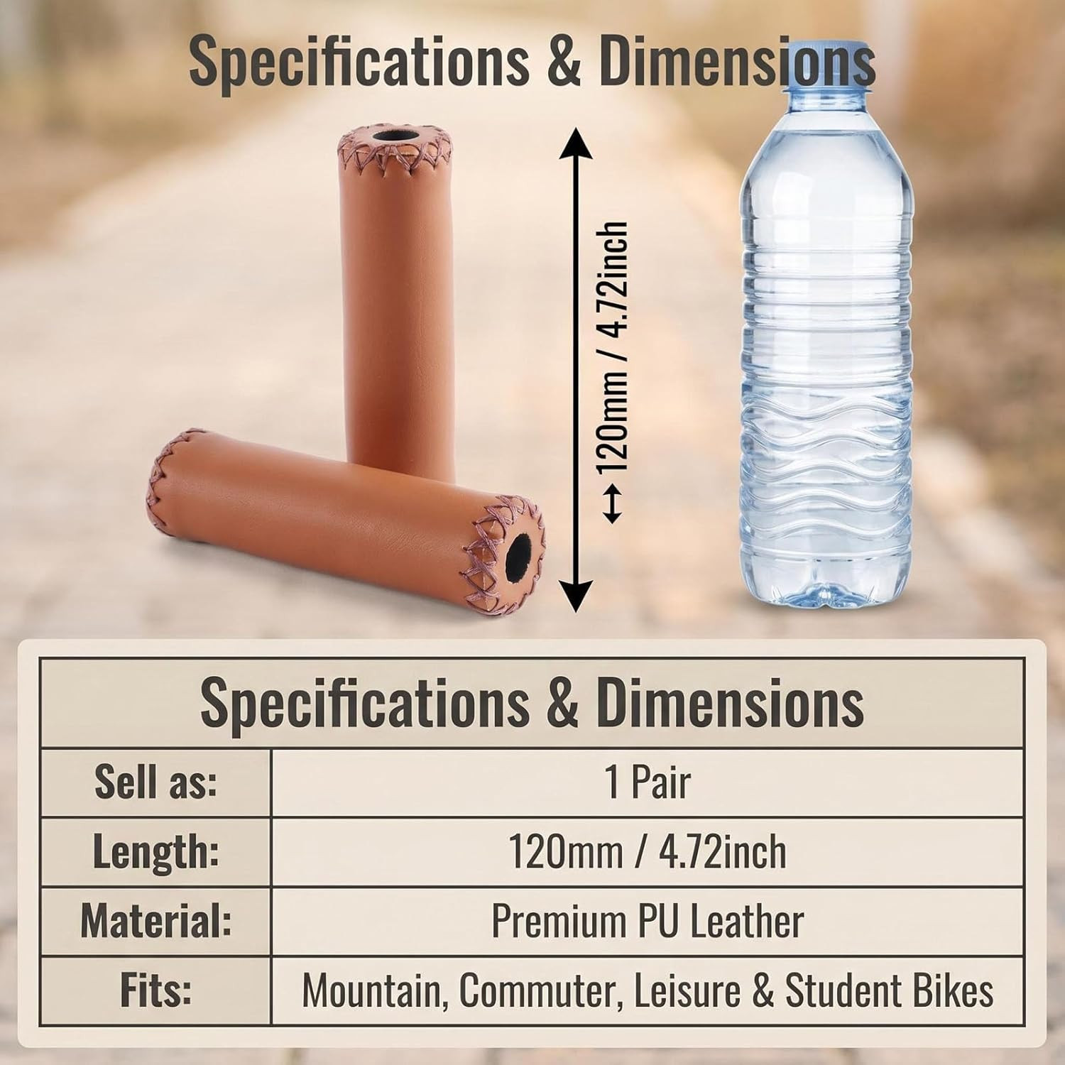 2Pcs 12Cm/4.7 Inch Long Brown PU Leather Bike Handlebar Grips with End Cap Hand-