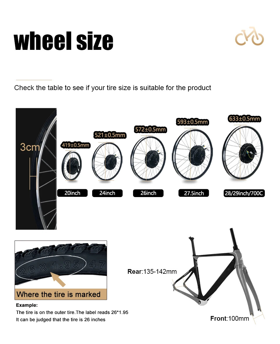 48/52V 2000W Mountain Electric Bicycle Front Rear Wheel Hub Motor 20-29inch 700C