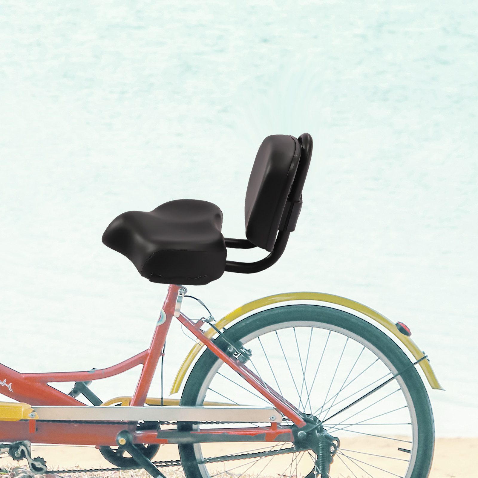 Bike Saddle Seat + Backrest Bicycle Extra Wide Comfort Leather Cushion Soft Pad