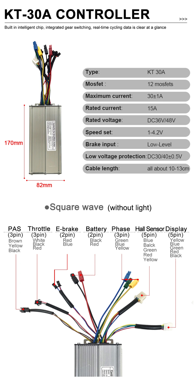 48V 30A 35A 50A E-bike Squarewave Controller for 52V/60-90V 1000W-3000W Motor