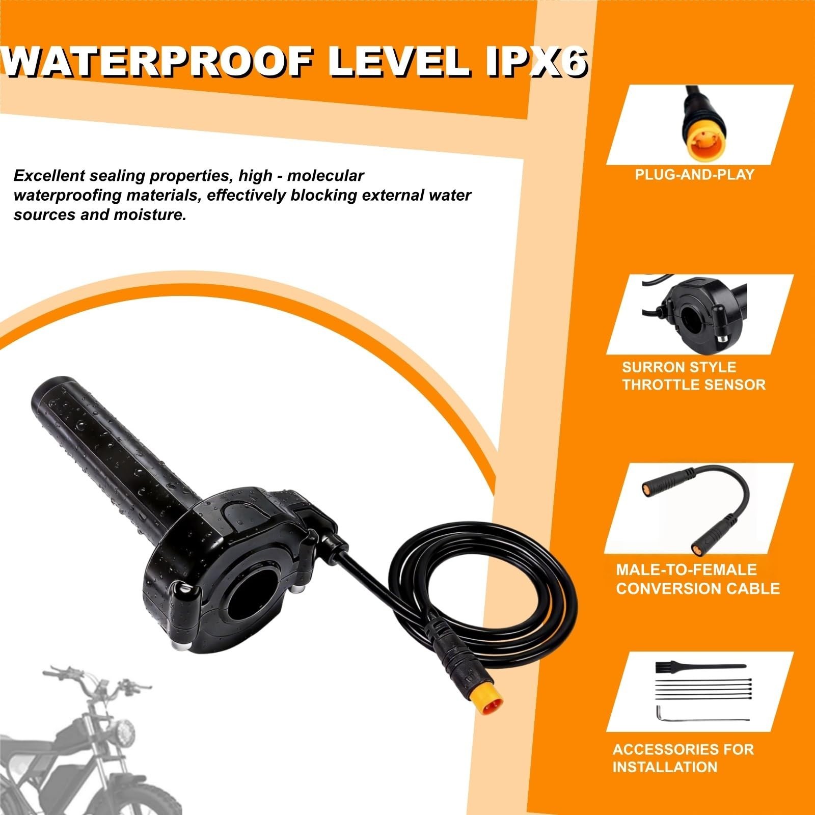 12V-72V Waterproof Quick Twist Throttle for Ebike, Electric Scooter & Dirt Bike