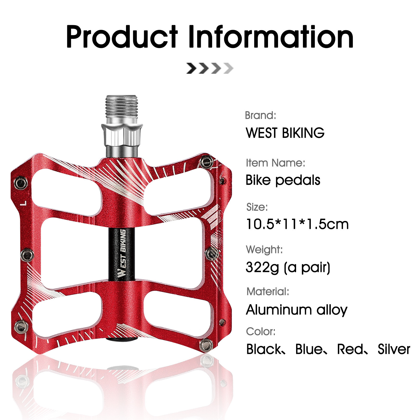WEST BIKING 2 Sealed Bearings Bicycle Pedals Aluminum Alloy Bike Flat Pedals Red