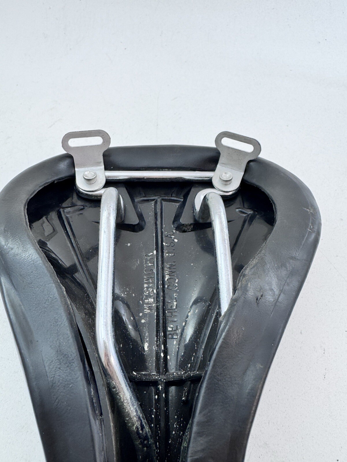 Vintage BMX Mesinger Seat Old School USA 70s Black Smooth BENT A82