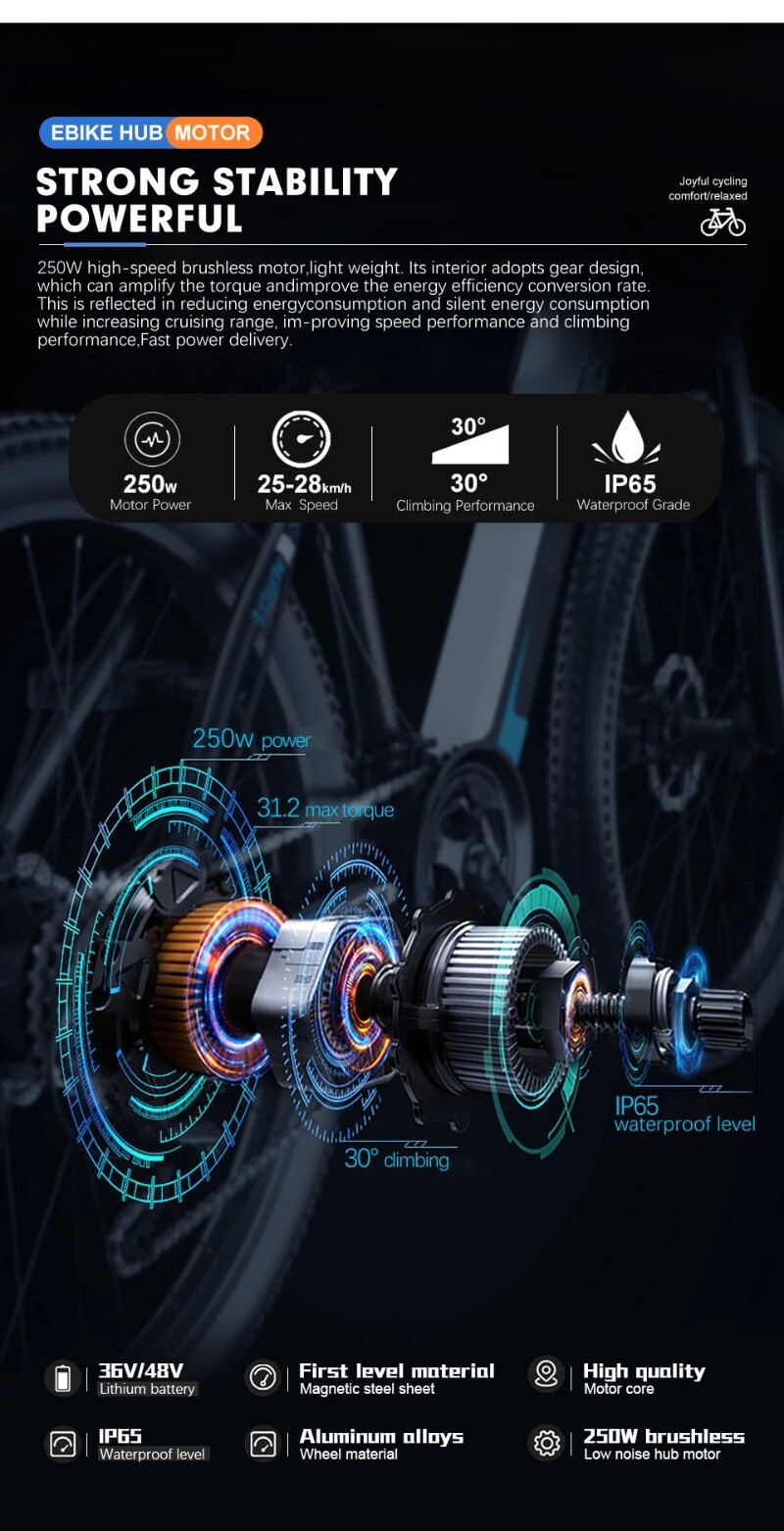 36V 48V 250W Mountain Ebike Conversion Kit Brushless Gear Rear Hub Motor Wheel
