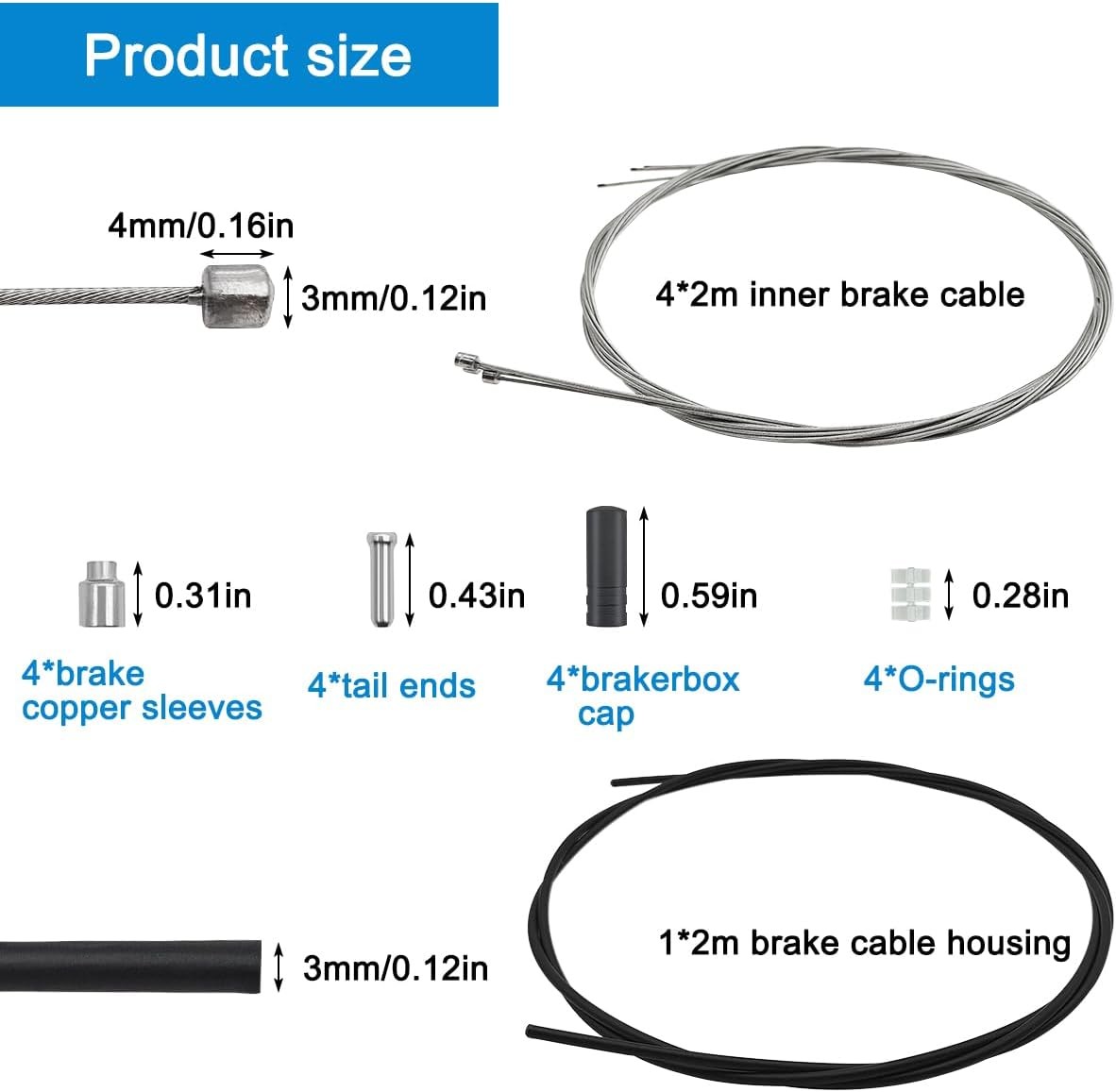 Bike Shift Cable Kit, 4 Pcs Derailleur Cable Shift Cable and A 2M Bike Cable Shi