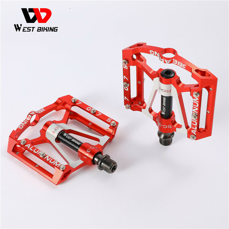 WEST BIKING Bicycle Pedals Aluminum 3 Sealed Bearing Cycling Bike Pedals Red